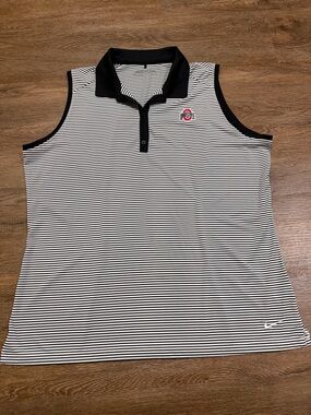 Ohio State Nike Golf Striped Sleeveless Polo - Black & White